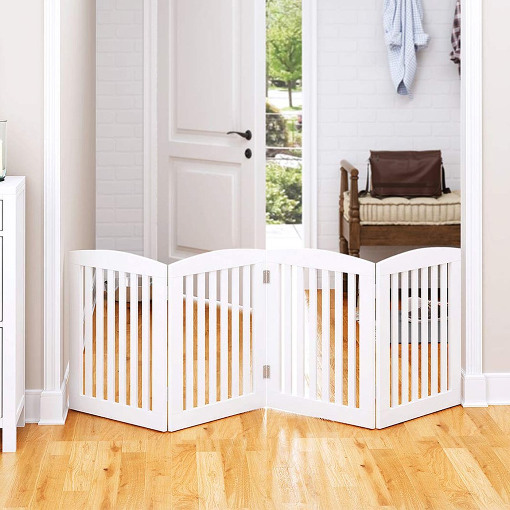 Freestanding Wooden Pet Gate 4 Panel Fence White| Factory To Home